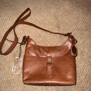 Born Tan Crossbody Bag with Gold Buckle